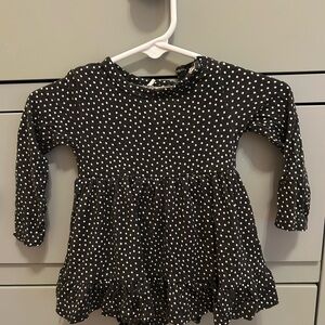 Posh Peanut Polka Dot Long Sleeve Twirl Bodysuit Dress 0-3 M